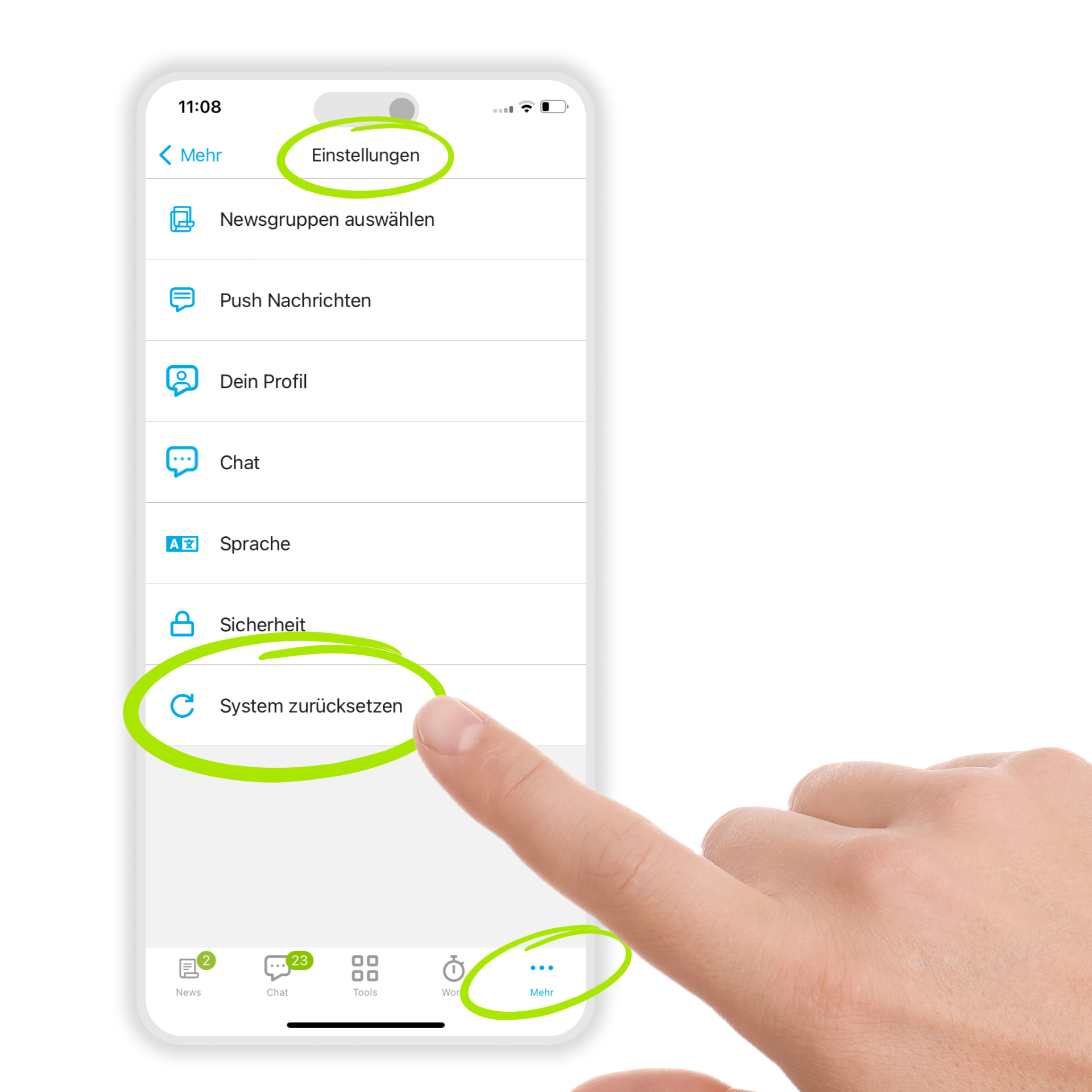 System in der Mitarbeiter-App zurücksetzen