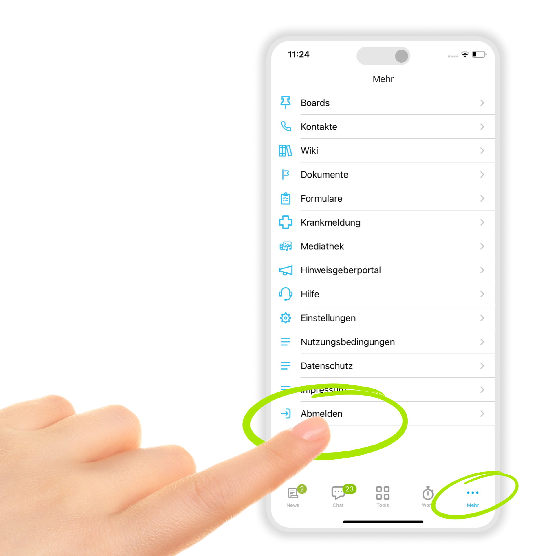 Von der Mitarbeiter-App abmelden
